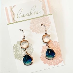Blue Pink Stone Sapphire-Like Drop Earrings